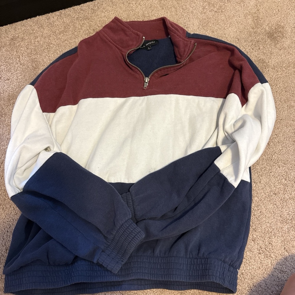 PacSun Men's Colorblock Half-Zip Sweater in Burgundy, White & Navy